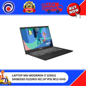 LAPTOP MSI MODEREN I7 1255U| 16GB|SSD 512|IRIS XE| 14″IPS| W11+OHS